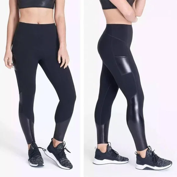 Spanx Every Wear Gloss Pockets Leggings Womens Size XS Very Black Tummy Control - Picture 1 of 16